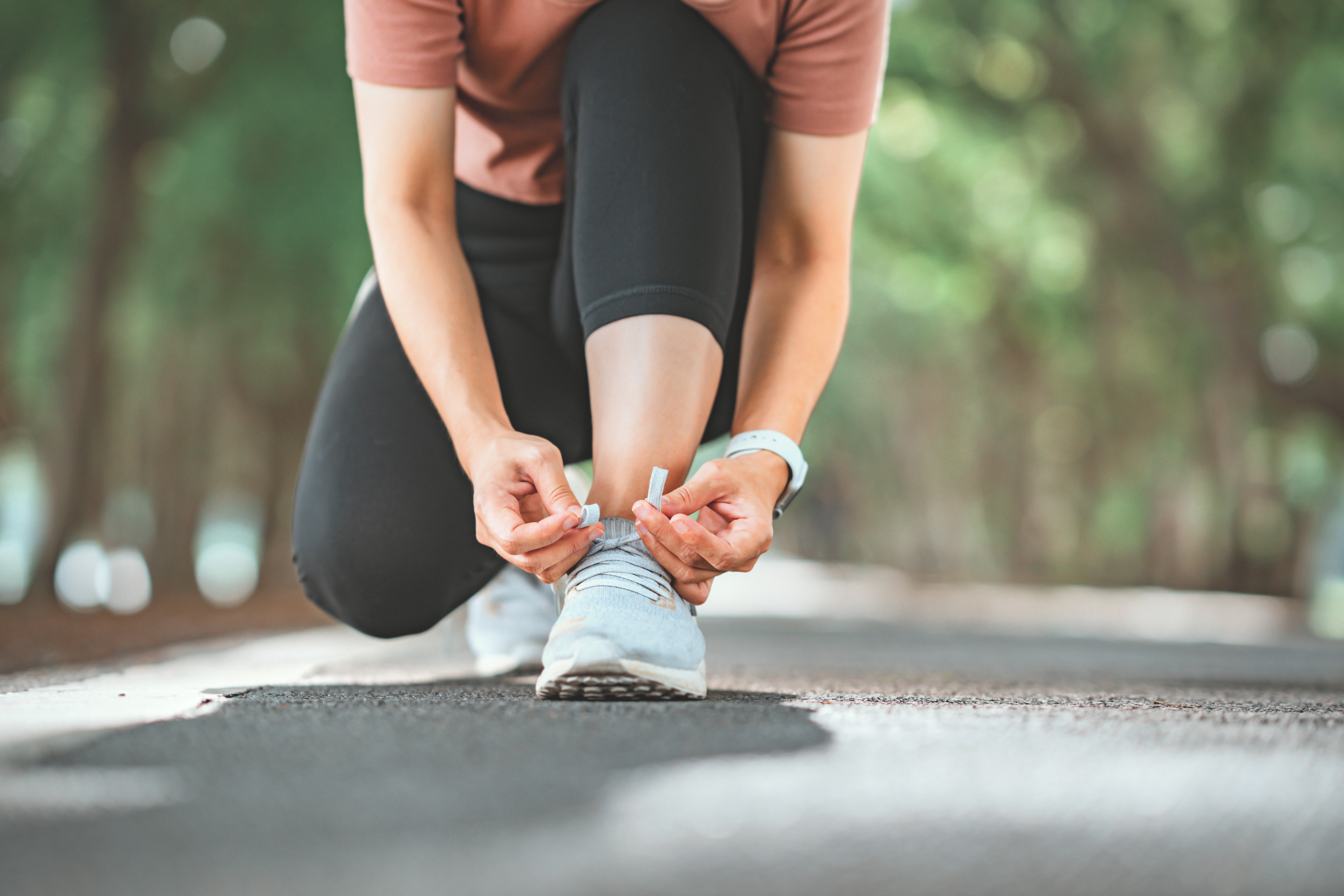 Close,Up, ,Running,Shoes,Runner,Woman,Tying,Laces,For